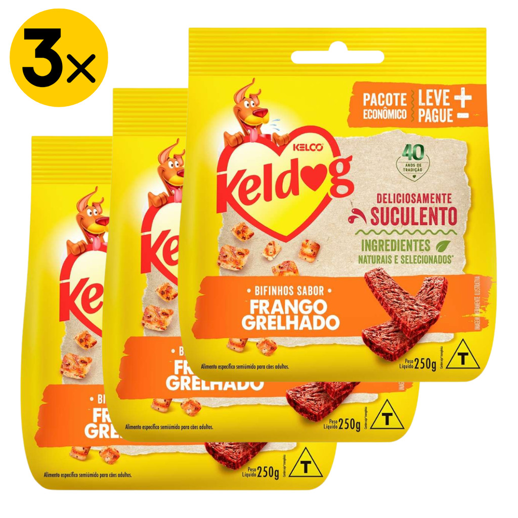 Kit 3 Bifinho Keldog para Cães Sabor Frango Grelhado 250 g em Oferta na Shopee