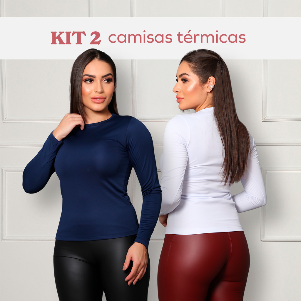 Kit 2 Blusas Feminina Térmica Manga Longa Gola Redonda Confortável