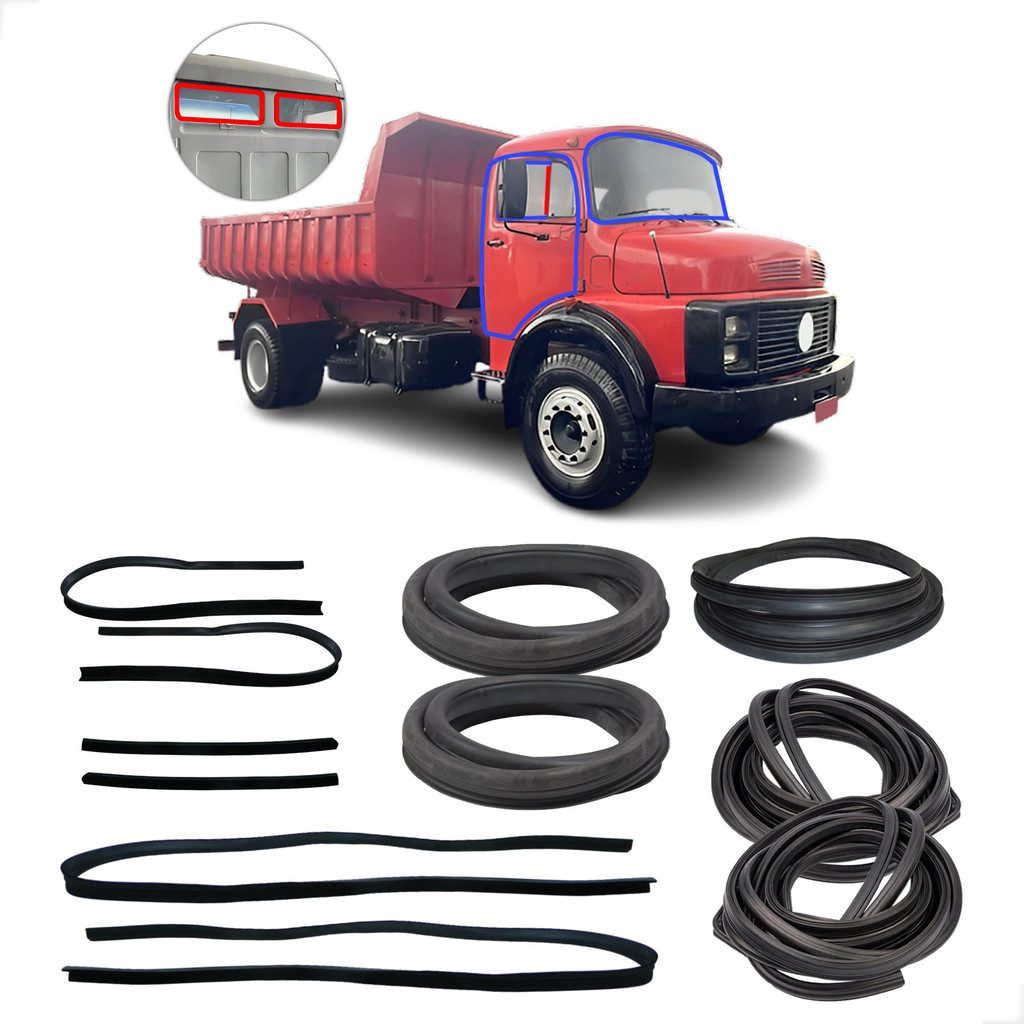 Kit Borracha de Porta Parabrisa Vigia e Canaleta com Pestana Larga Mercedes Benz 1513 Moderno Borrac