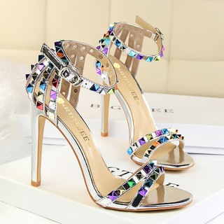 267-2 Sapatos Femininos Estilo Europeu e Americano Estilo Romano Salto Fino Salto Super Alto Bico Aberto Sandálias de Re
