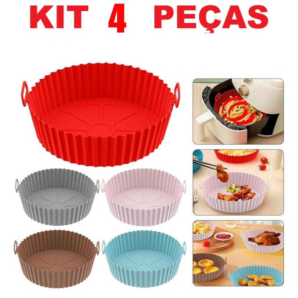 Imagem Kit 4 Formas Silicone Reutilizavel Protetor Air Fryer Microondas Forro Antiaderente Assadeiras