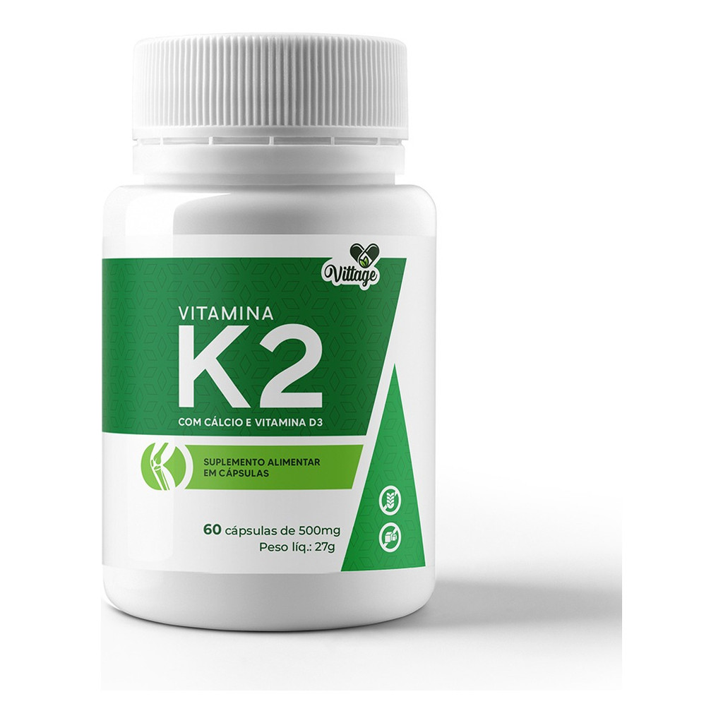 Vitamina K2 Mk7 Cálcio + Vitamina D3 Menaquinona-7 Vittage