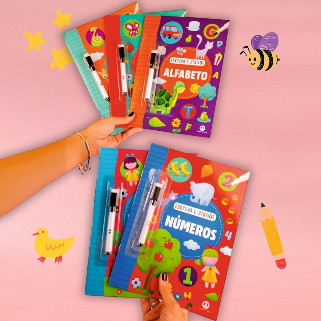 Livro Escreva e Apague Infantil - Alfabeto, Palavras, Adição, Subtração, Números e Bíblicos