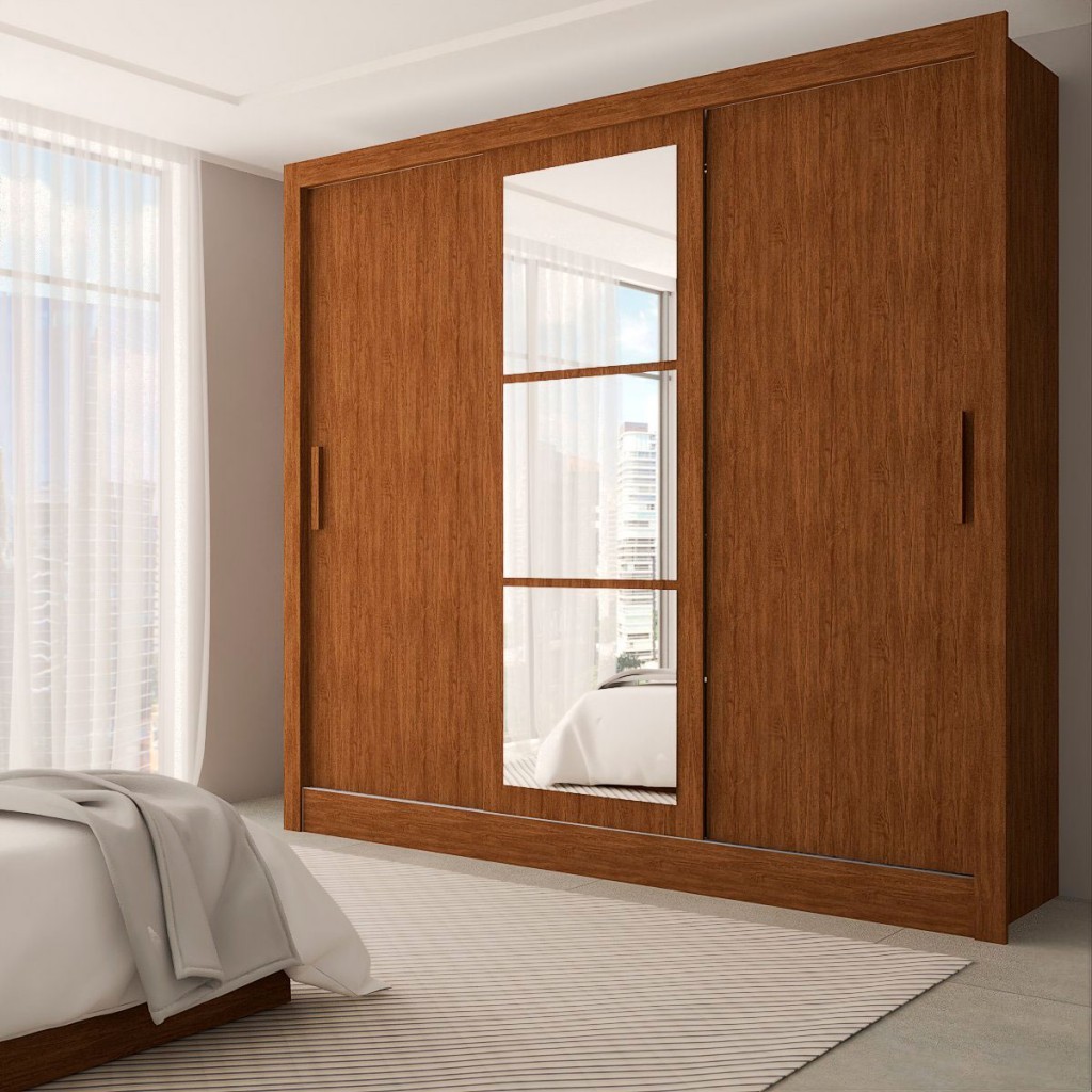 Guarda-Roupa Casal Sophia 3 Portas 3 Gavetas com Espelho Cinamomo - Panorama Móveis em Oferta na Shopee