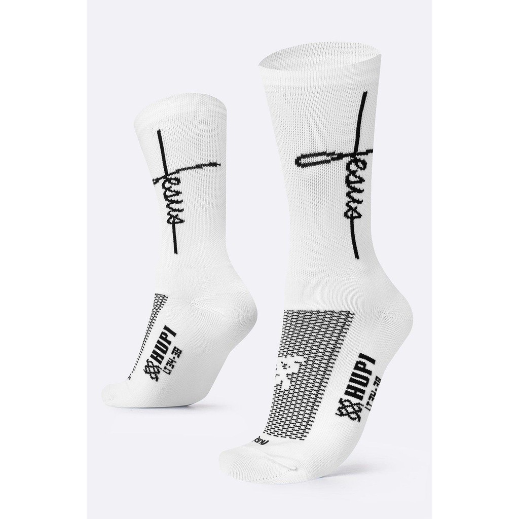 Meia Esportiva HUPI Estampa Jesus, Cor Branco/Preto, Tamanho 34-38 - Women Clothes