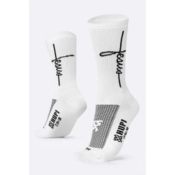 Meia Esportiva HUPI Estampa Jesus, Cor Branco/Preto, Tamanho 34-38