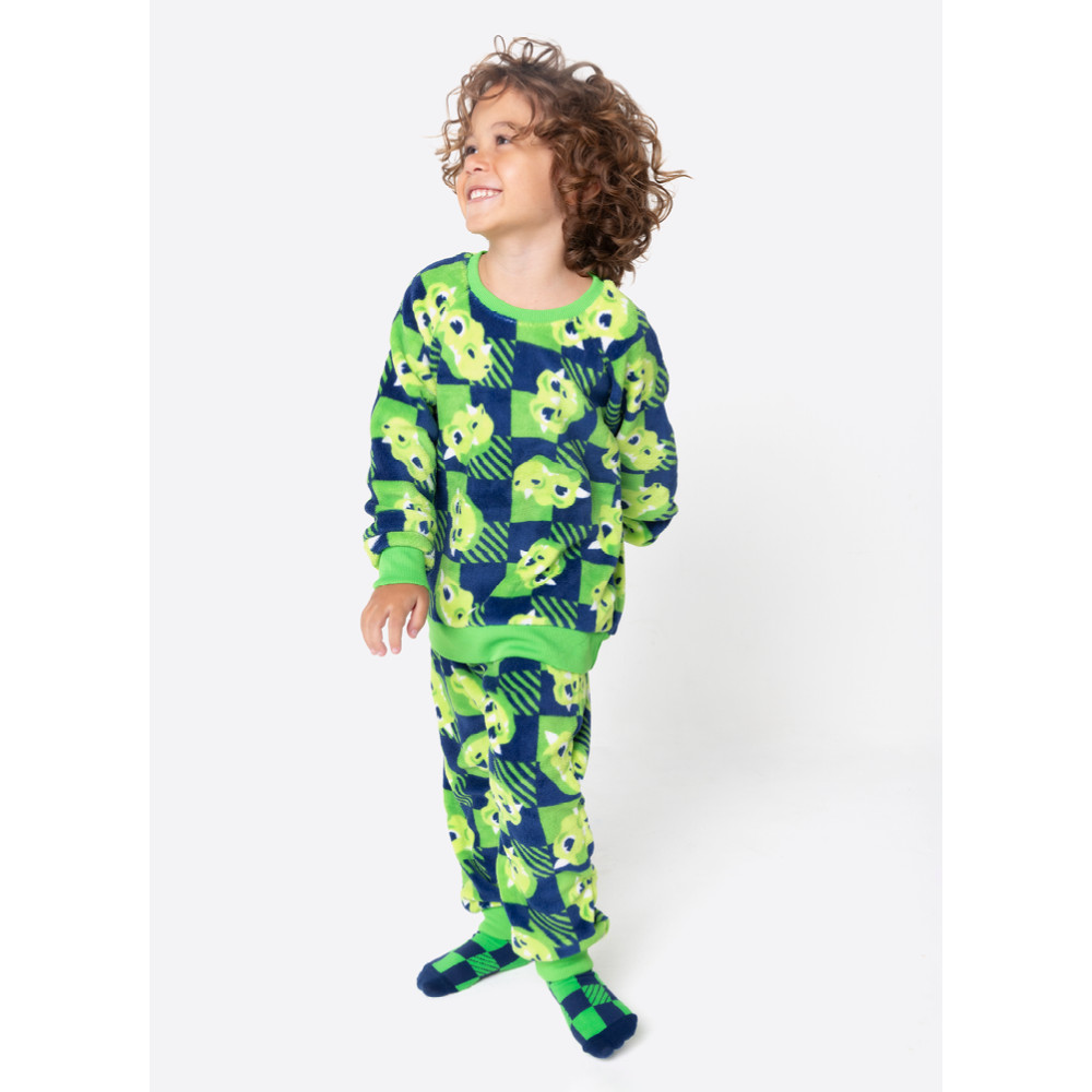Pijama Manga Longa Soft Menino Dragão Camping - Puket
