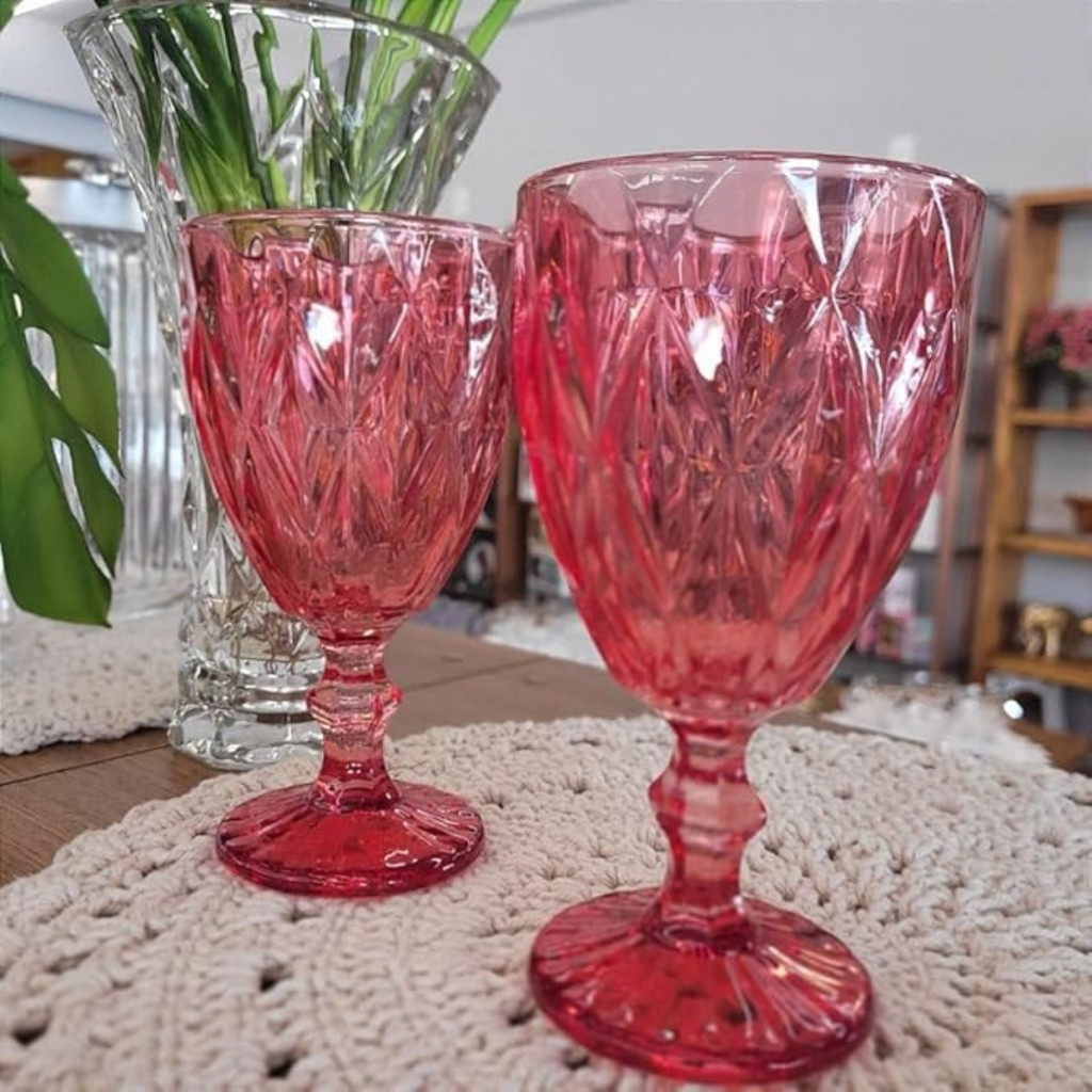 JOGO LUXUOSO COM 6 TAÇAS 340ML DIAMOND VERMELHO DESLUMBRANTE