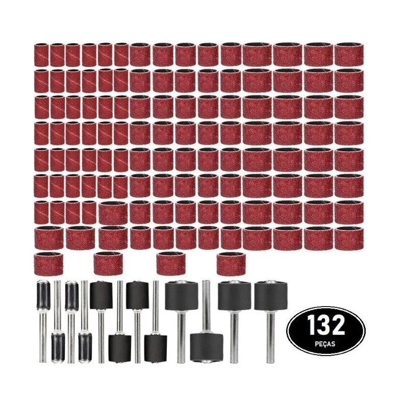 Kit Micro Retifica 132 Peças Lixas Tubo + Mandril 1/4 1/2 3/8