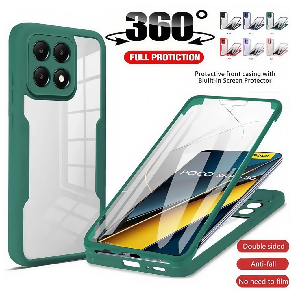 Capa protetora 360 graus para Xiaomi Poco M7 X7 X6 Pro Redmi 15 15C 14C 13C 12 Note 15 14 13 Pro Plus à prova de choque