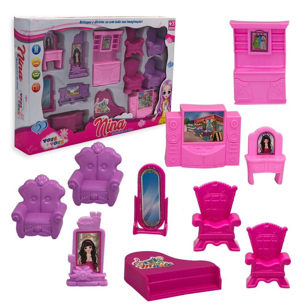 Kit Acessórios Casa Nina 12 Unidades Brinquedo Infantil Móveis Decoração Miniatura Casa Brinquedo Criança