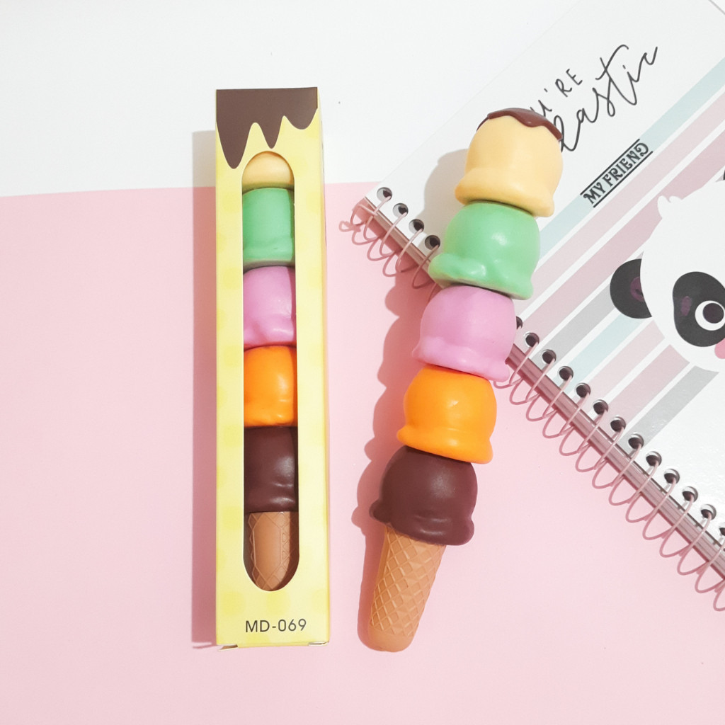 Marca Texto Fofo Sorvete Casquinha Canetinha de Colorir 5 Cores Neon Colorida