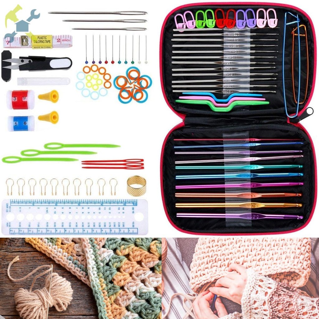 Conjunto De Ferramentas De Tricô Com Agulha Para Suéter , 100 Peças , Kit De Ganchos De Crochê Estojo Reutilizável SHOPC