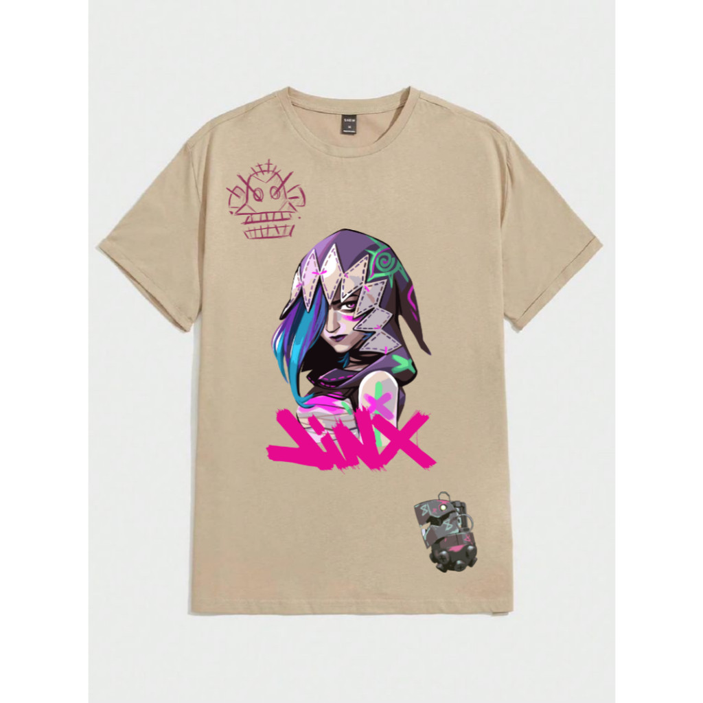 Camiseta Importada Jinx Monkey Bomb League Lol Camisa Game Jogo Online RPG Coloridas Masculina Feminina Algodão Unissex