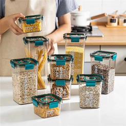 Pote Porta Mantimentos Hermético Quadrado com Tampa Vedação e Fecho Prático para Cozinha Doméstica e Dispensa Diária