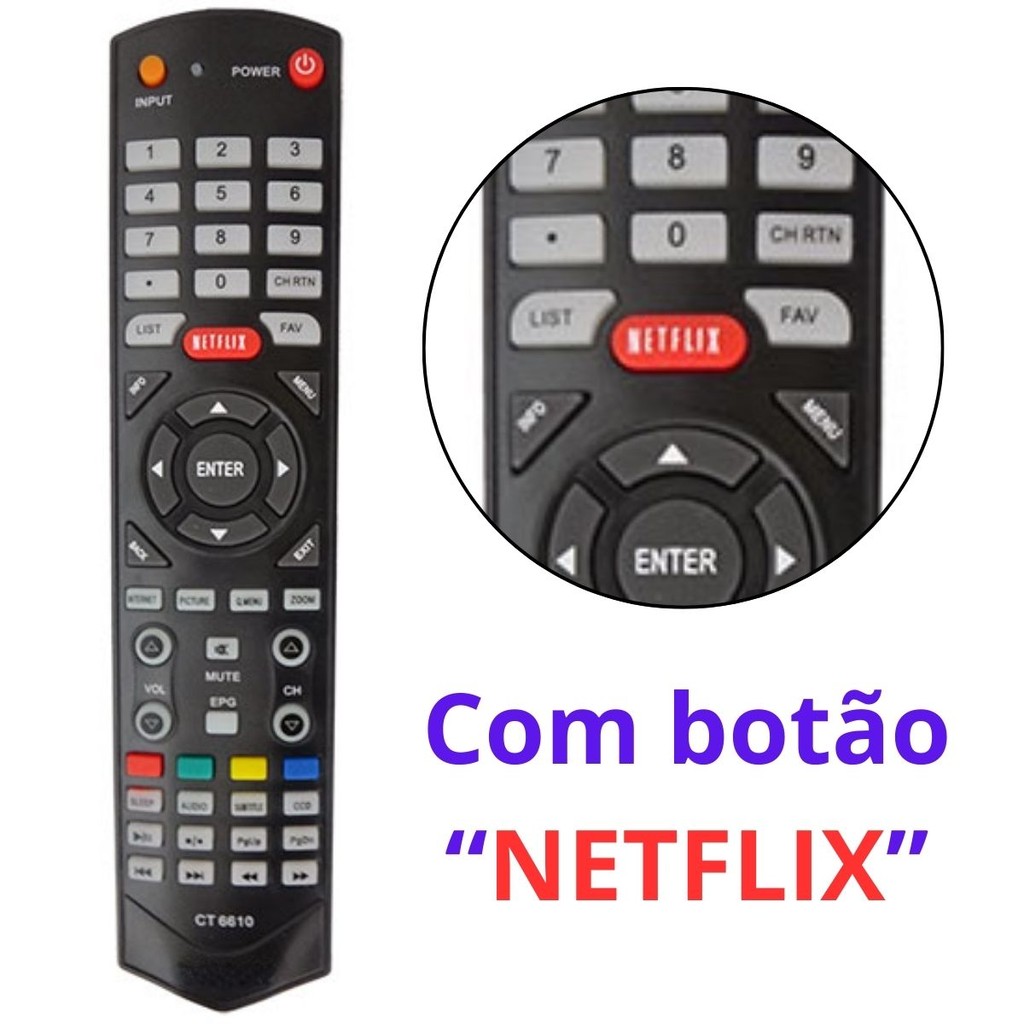 Controle Remoto para TV Semp Toshiba Netflix Vc 8089 Ct6610 SKY-7010 RBR-7010 LE-7011