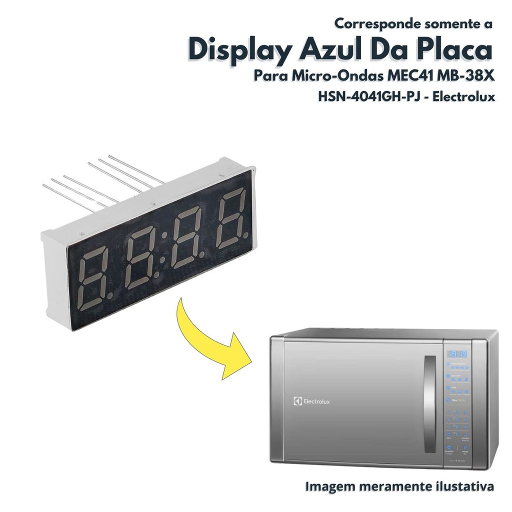 Display Azul Da Placa Para Micro-ondas Electrolux MEC41 MB-38X ME-41X Casa Das Interfaces - HSN-4041GH-PJ