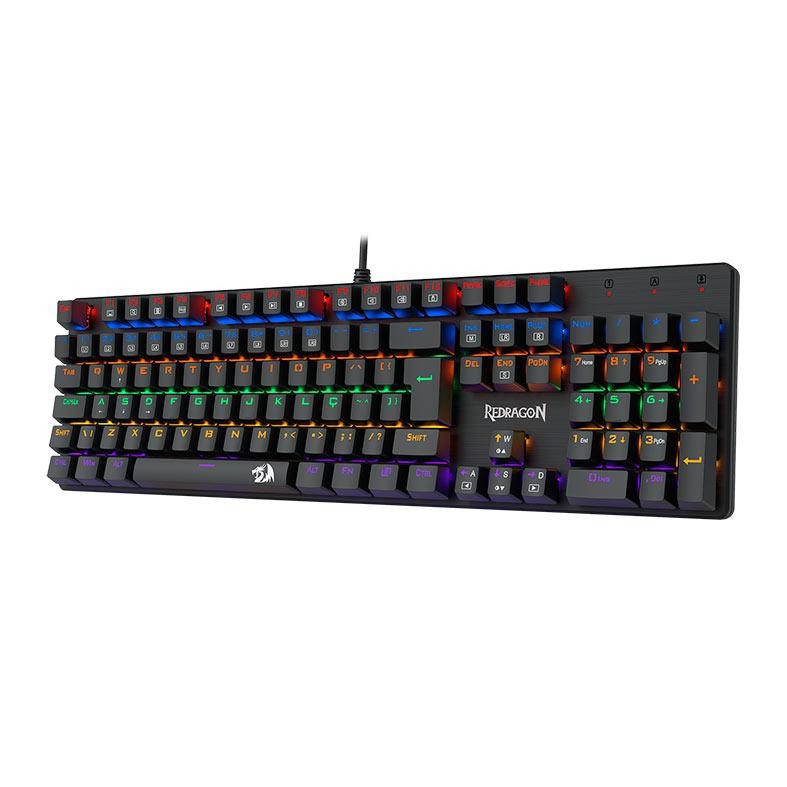 Detalhes do Teclado Mecanico Gamer Redragon Valheim, Rainbow, Switch Marrom, USB, Preto, K608-R-PT-BROWN