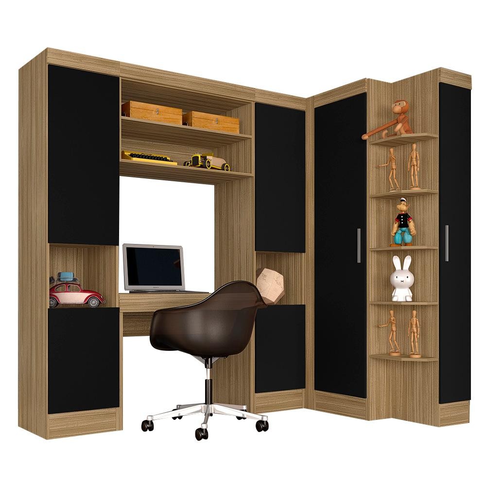 Guarda Roupa Modulado Com Penteadeira Cleo Bor/pret - Móveis Arapongas