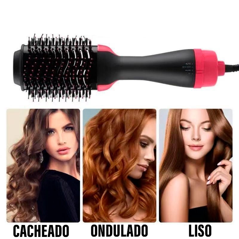 kit3Escova Secadora Alisadora Elétrica 3 em 1 Profissional Modeladora de Cabelo