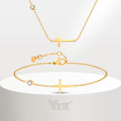 Conjunto De Pulseira De Colar Cúbico De Zircônia Cruzada De Ouro Vnox Para Mulheres , Joias Femininas De Aço Inoxidável
