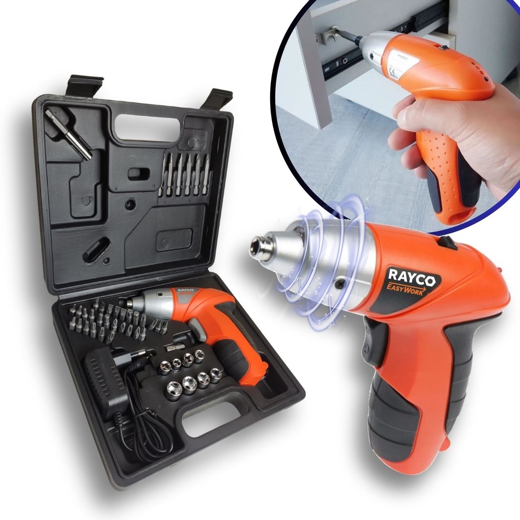 Mini Parafusadeira Furadeira Elétrica Portátil Bateria 4,8V Kit Maleta 44Pç Bits Sem Fio Recarregável 110/220V