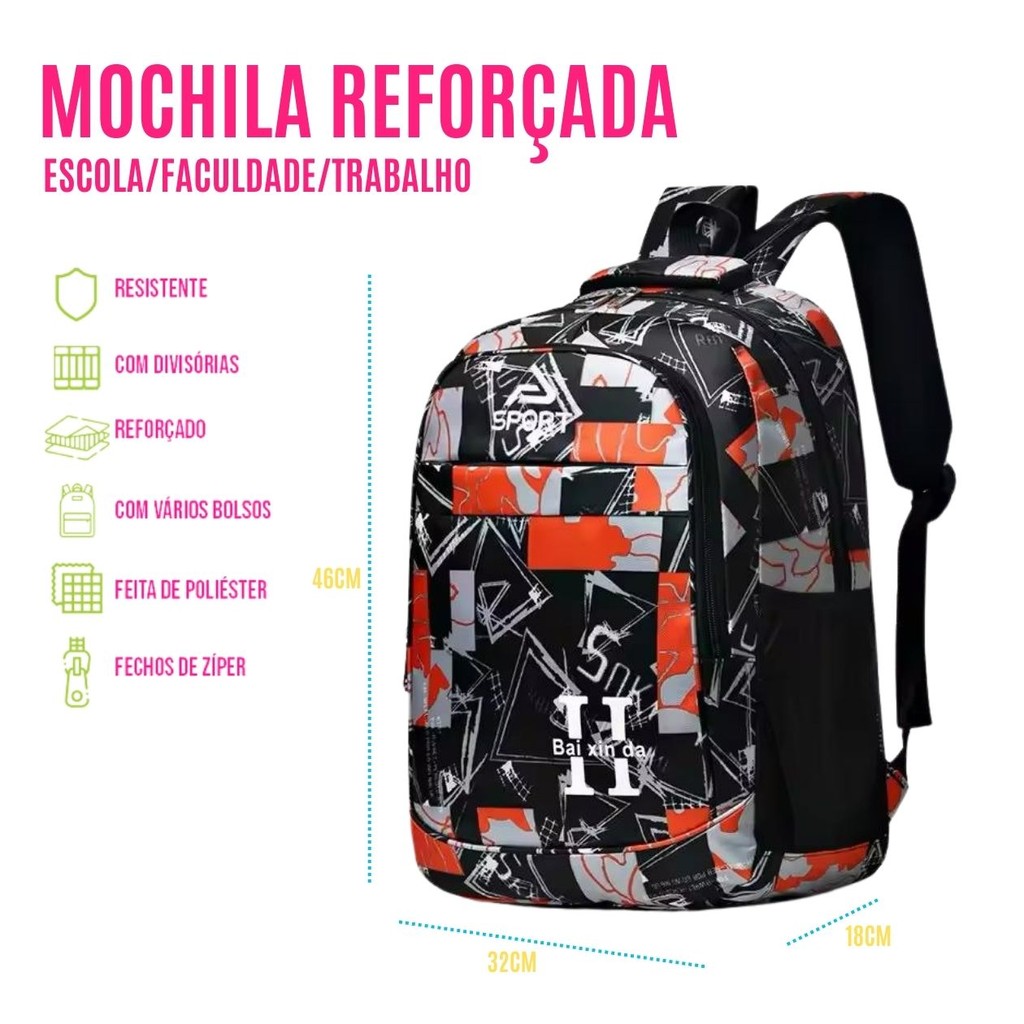 Mochila Versátil P/ Faculdade Trabalho Escolar Viagem Reforçada Resistente C/ Compartimento Interno Compacta · foto 2