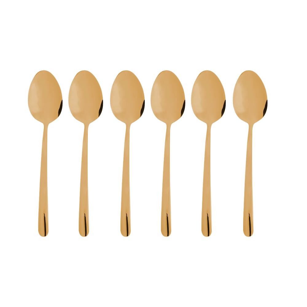 6 Colheres para Sobremesa Dourado Viena Aço Inox - Home & Living