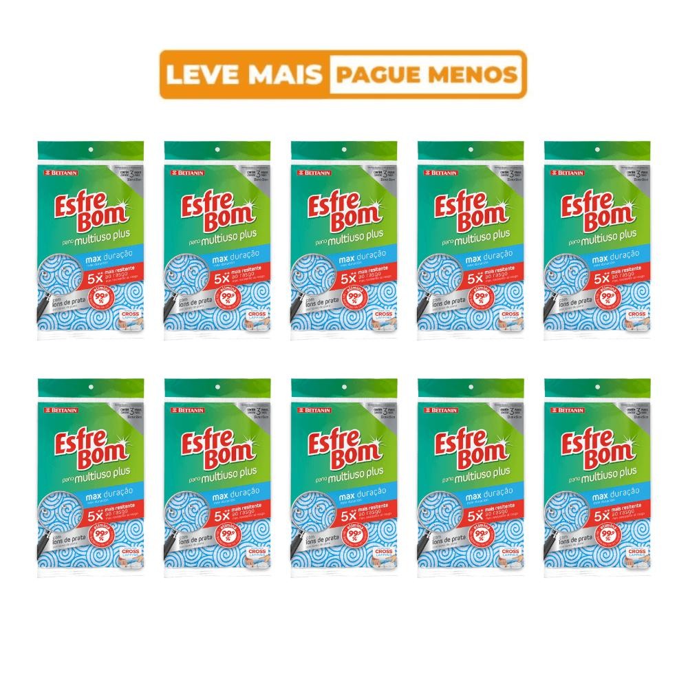 Kit 30 Panos Multiuso Plus Antibacteriano Máxima Duração Azul EsfreBom Bettanin