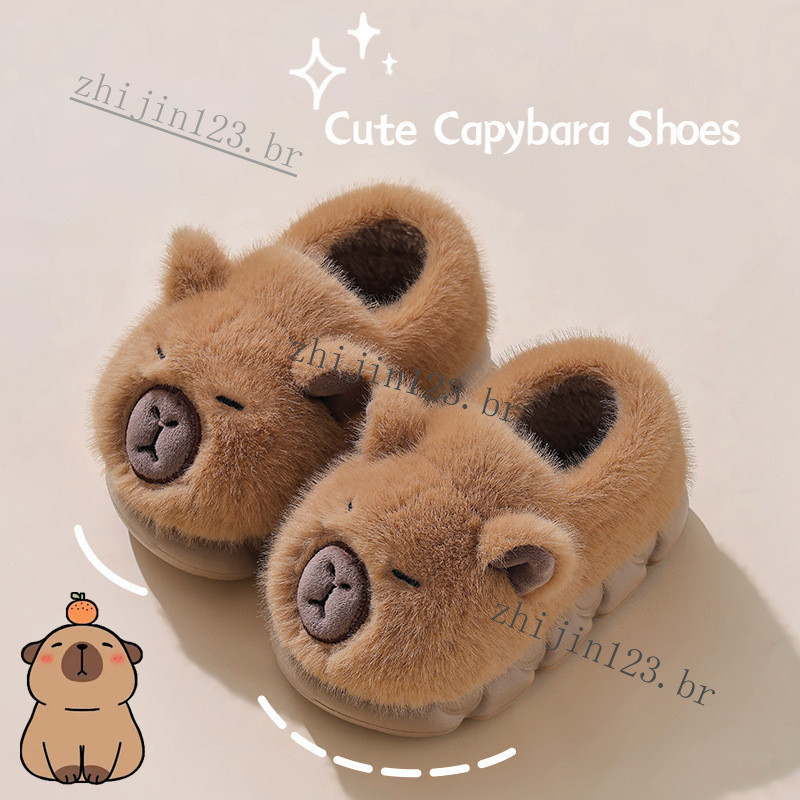 Chinelos de Capivara de Pelúcia Fofos para Crianças, Sapatos de Inverno Internos Antiderrapantes com Solado Macio para H