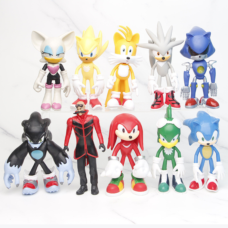 Novo Sonic Sonic Boy Super Sonic Mouse Conjunto de 10 Peças de Figuras de Jogo PSP Modelo de Boneco em Miniatura NXBU