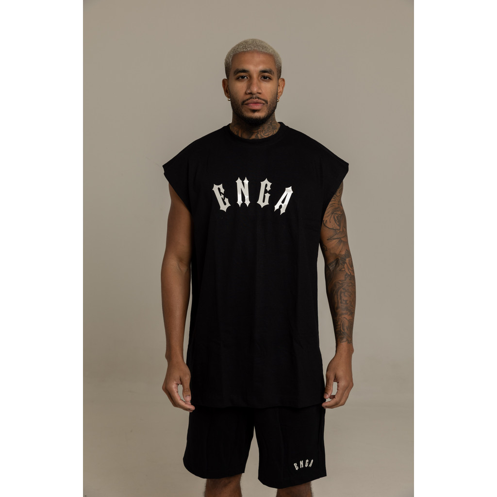 Conjunto Regata Oversized Streetwear All White Preto Plus Size