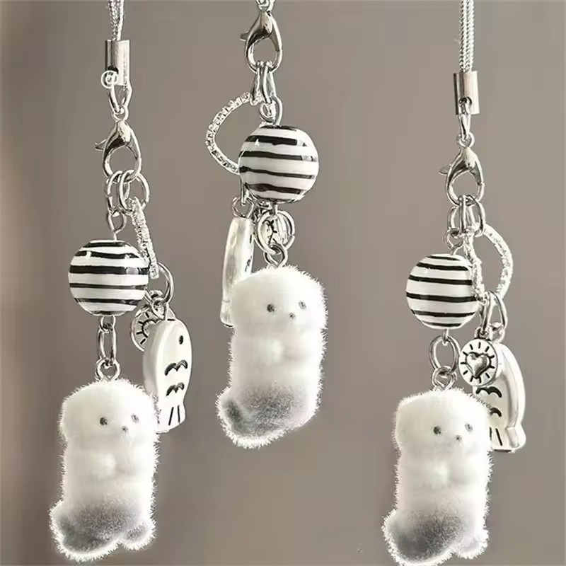 Coreia Bonito 3D Lontra Telefone Charme Pingente Chaveiro Para iPhone Universal Corrente Cinta Cordão Presente