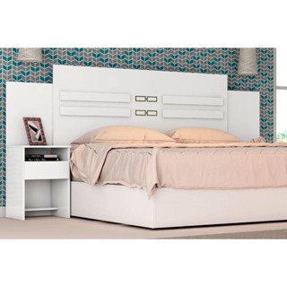 Painel Cama Box Madeirado Casal Triunfo c/ 2 Mesas e 2 Gavetas Branco - Demóbile em Oferta na Shopee