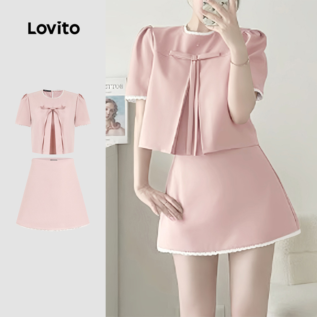 Lovito Tops ou calças com zíper liso formal com cadarço para mulheres L128ED611 - Women Clothes