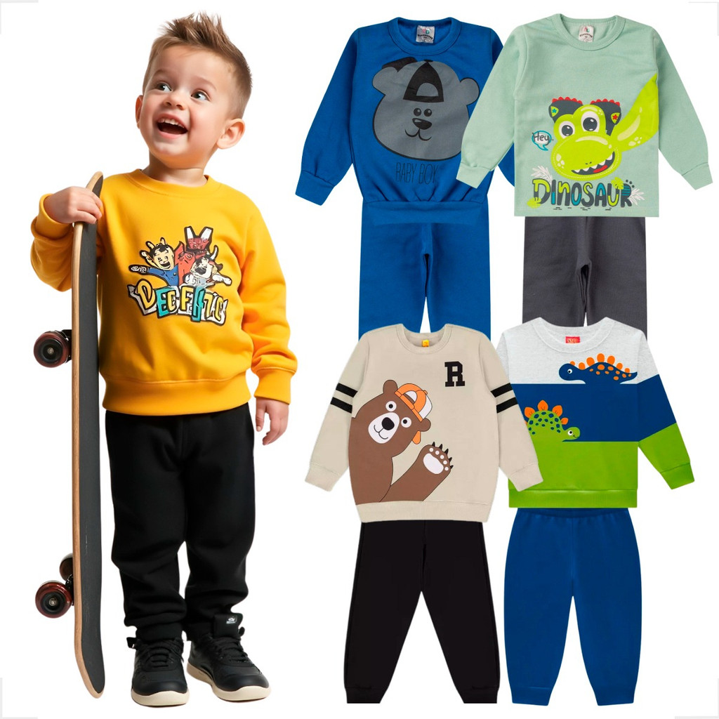 Kit 8 Peças Conjunto Moletom Infantil Menino 1 ao 8 Masculino Outono Inverno  Manga Comprida Barato Lote Sortido