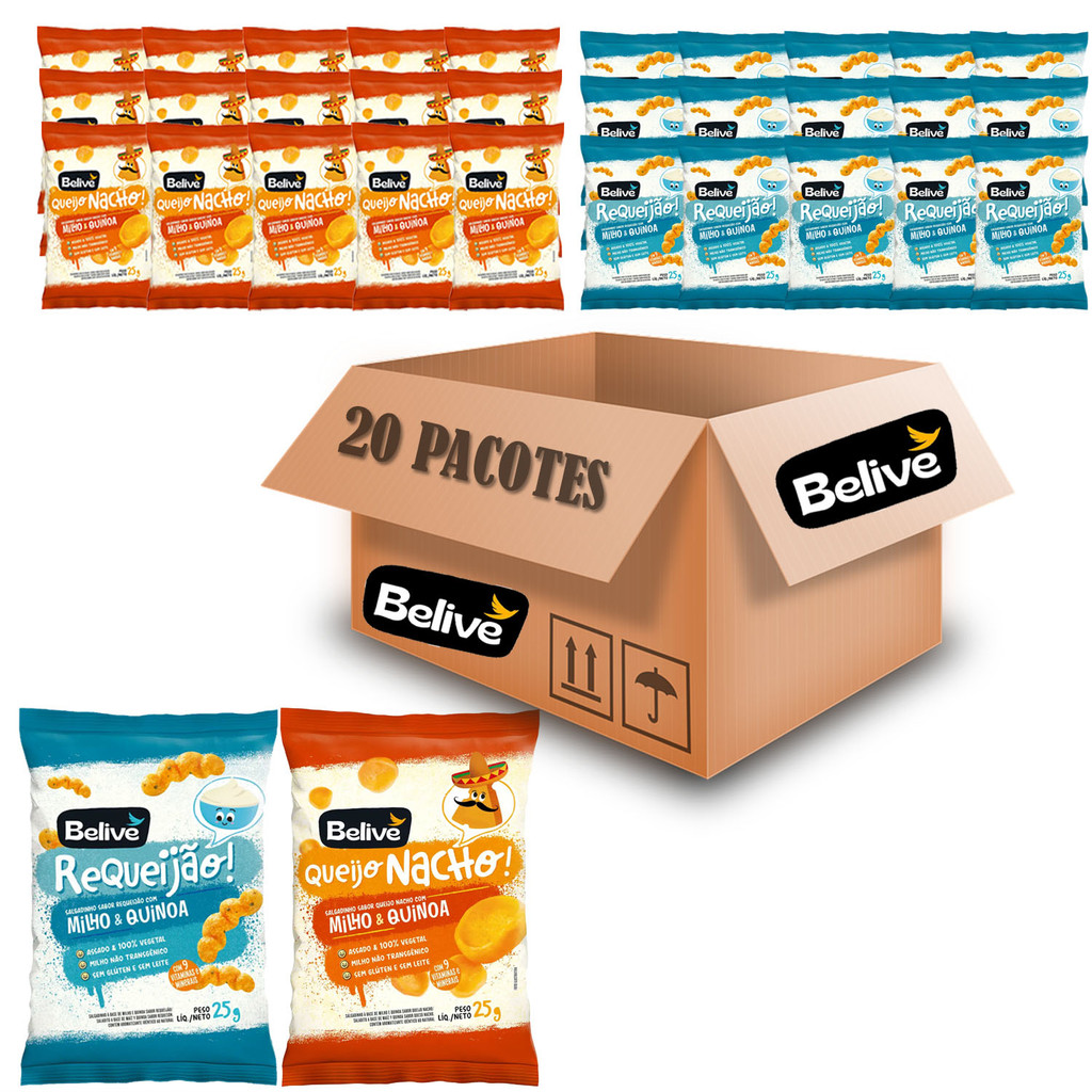 Kit Snacks BELIVE Queijo Nacho (15x) Requeijão (15x) 25g