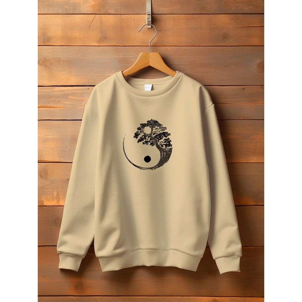 Blusa de Frio Moletom Gola Redonda Flanelado Yin Yang Lançamento Moletom (Careca) Masculino e Feminino