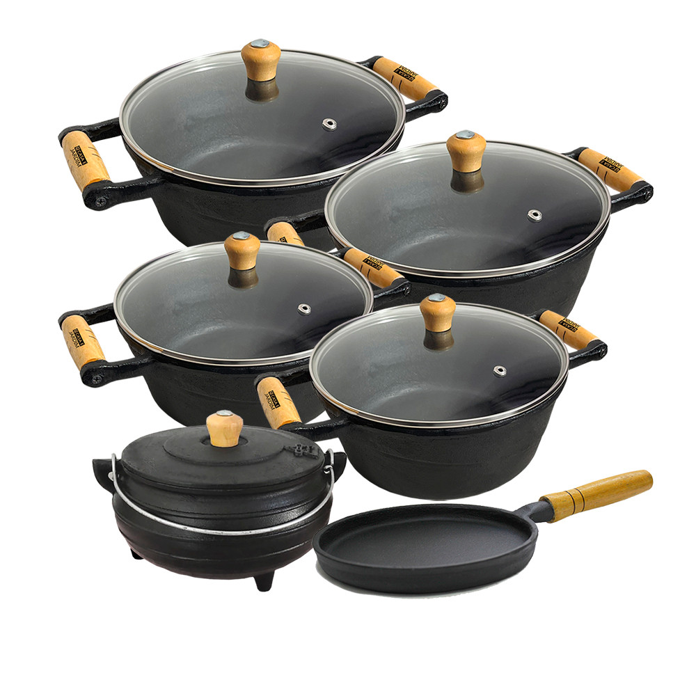 Jogo De 6 Caçarolas De Ferro Panela Ferro Indução Bifeteira em Oferta na Shopee