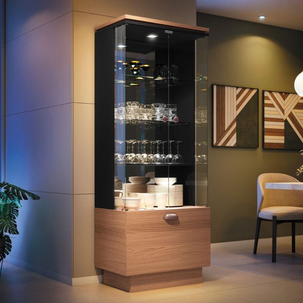 Cristaleira Hb Móveis Aura 2 Portas De Vidro 1 Gaveta Nature-preto - Linha Exclusiva em Oferta na Shopee