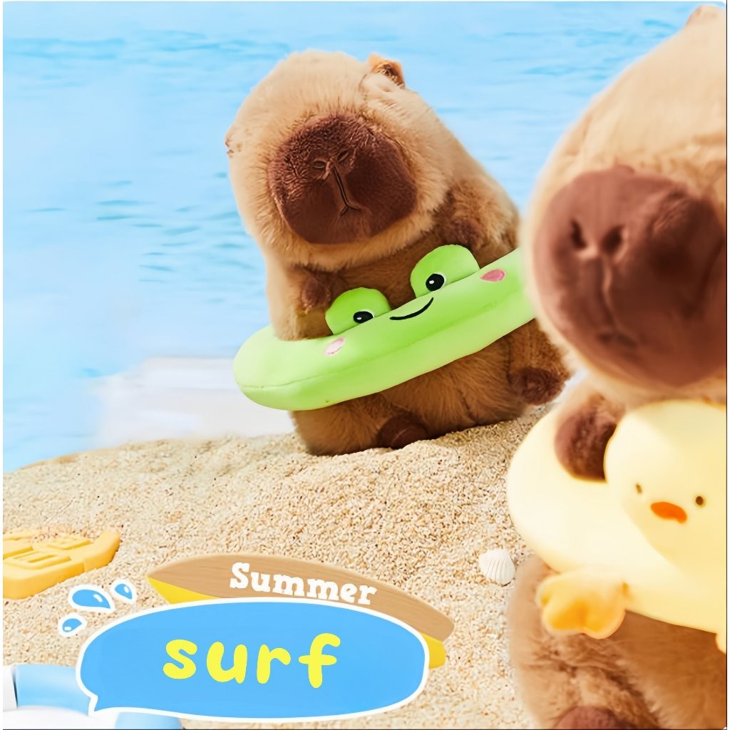 Chaveiro de pelúcia com pingente de bolsa anel de natação capivara, boneca fofa, brinquedos infantis