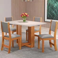 Mesa de Jantar 4 Lugares Kerolin Mel/Blonde/Veludo Cinza - Pnr Móveis
