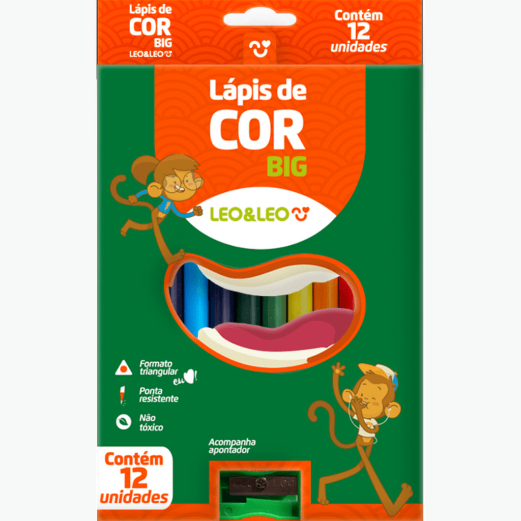 Lápis de Cor Jumbo Triangular Leo&Leo - Estojo com 12 Cores