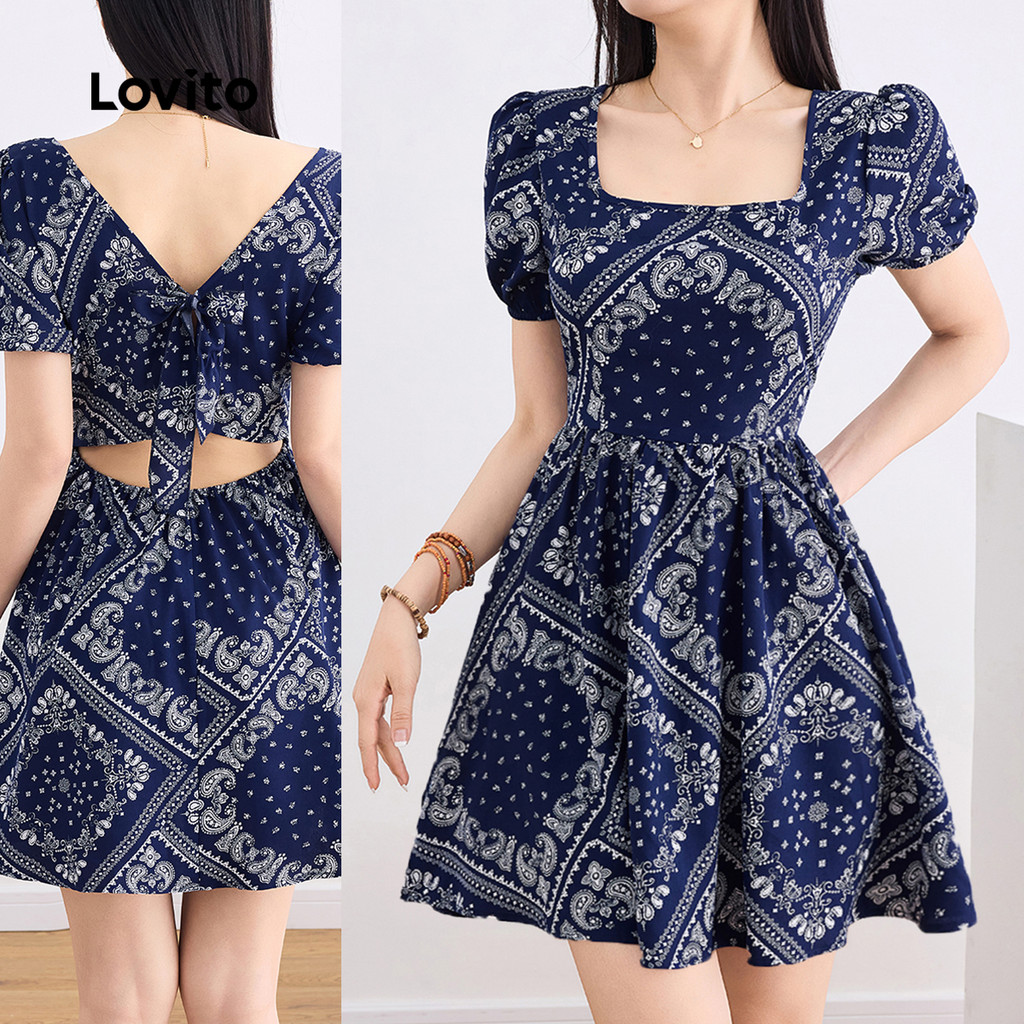 Lovito Vestido Boho Com Estampa Tribal E Babados, Bainha Com Cadarço, Vestido De Verão/primavera Para Mulheres L132ED659 em Oferta na Shopee