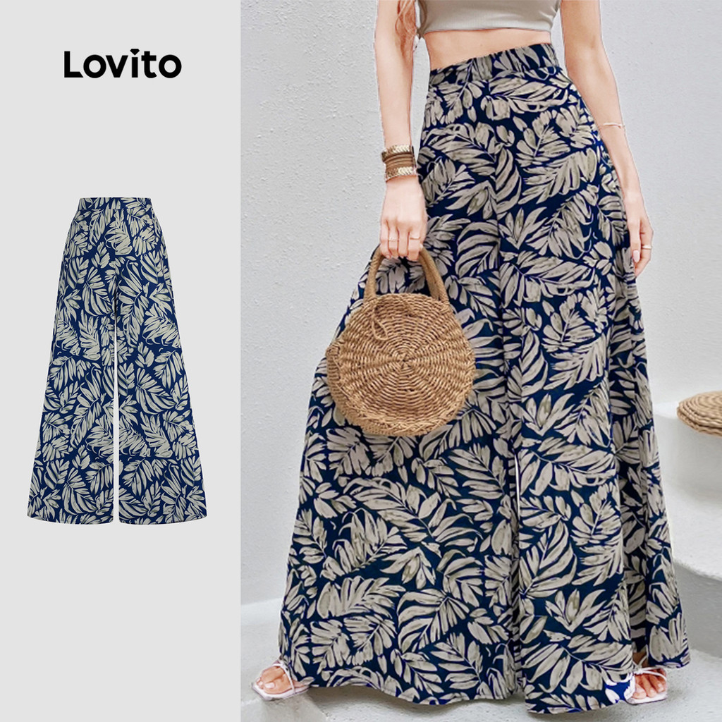 Lovito Calça Boho Tropical com Zíper para Mulheres L131ED552 em Oferta na Shopee