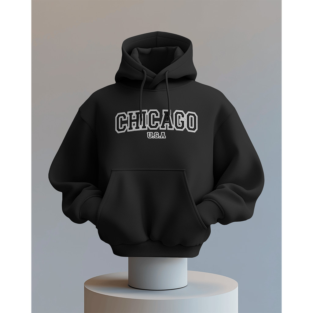Moletom feminino estampado premium canguru com capuz chicago usa