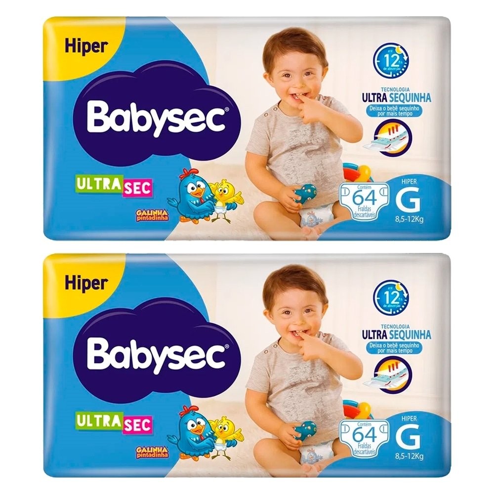Fralda Descartável Babysec Ultra Hiper Tamanho G - 2 Pacotes com 60 Fraldas - Total 120 Tiras em Oferta na Shopee