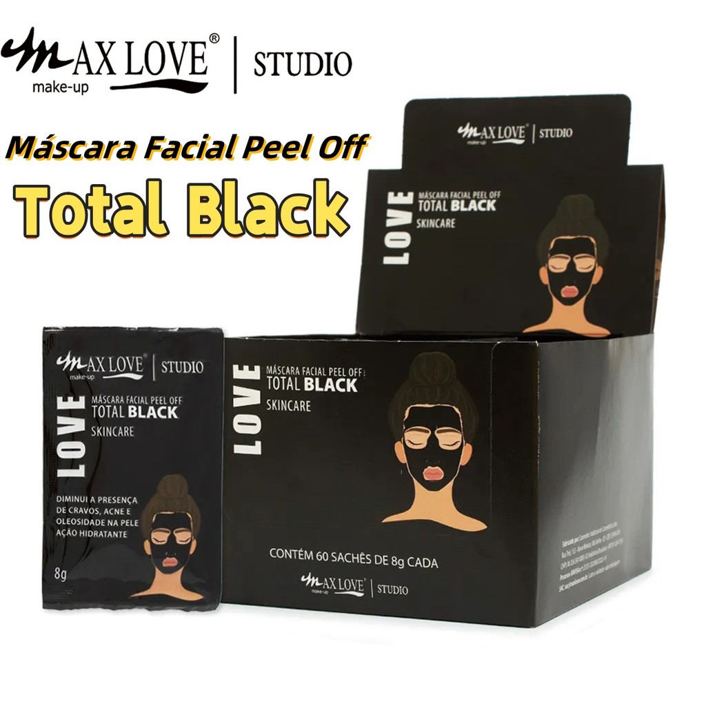 1 Caixa (60 unidades) Máscara Facial Peel Off Total Black Max Love – Limpeza Profunda, Controle de Oleosidade e Cravos
