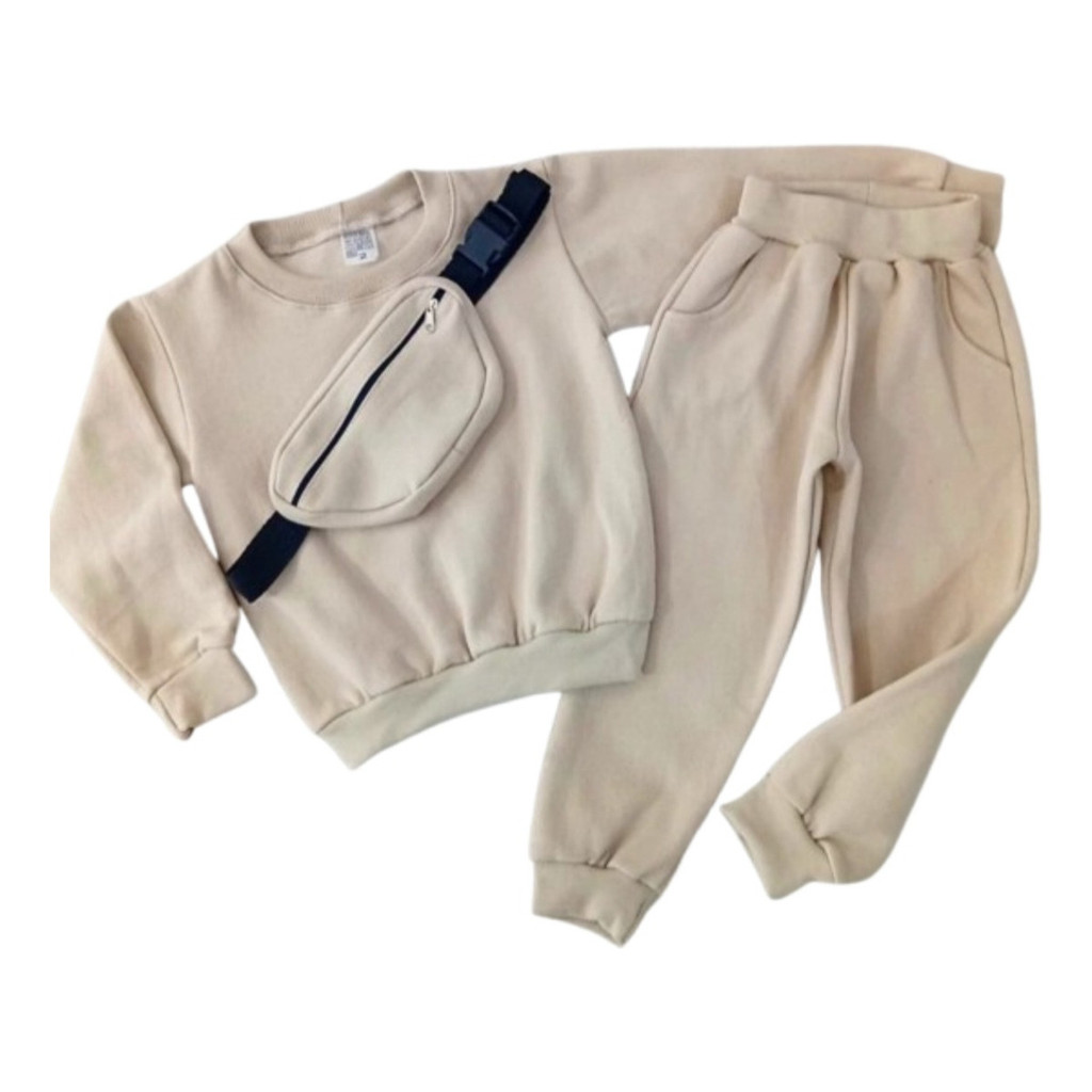 Conjunto Moletom Flanelado Blusa Manga Calça Pochete Menino
