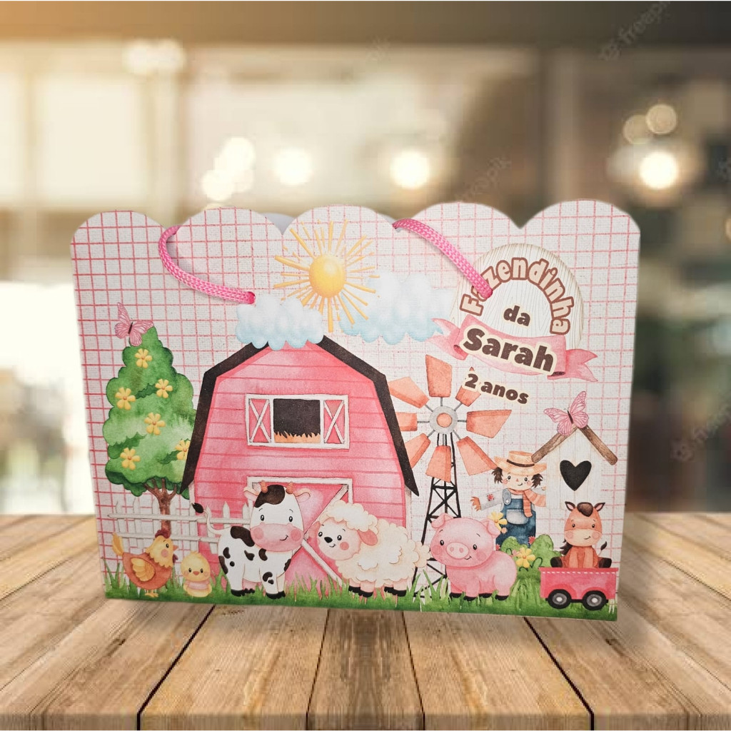 Kit Sacolinhas Personalizadas Fazendinha Rosa (20x15x5cm) em Oferta na Shopee